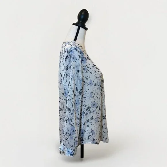 Philosophy Blouse Women’s Medium Sheer Floral White With Blue Flowers Sheer - Picture 4 of 14